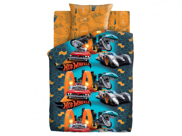 Детский комплект постельного белья КПБ "Hot Wheels" Опасные гонки, 1,5 сп. (70х70)