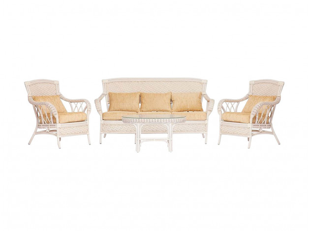 Комплект плетеной мебели Комплект для отдыха "ANDREA" (диван + 2 кресла + журн. столик со стеклом  + подушки)
