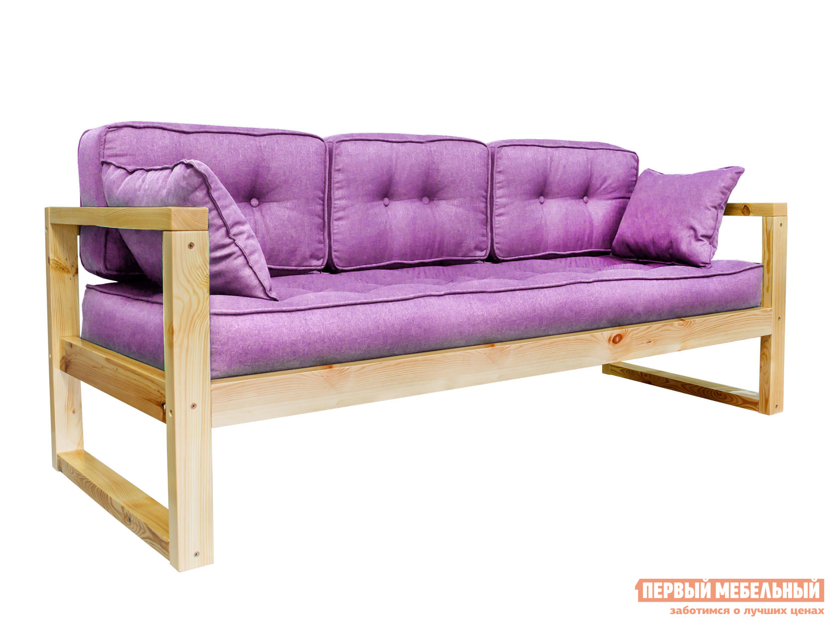 Прямой диван  Диван Астер сосна натуральный Фиолетовый, рогожка