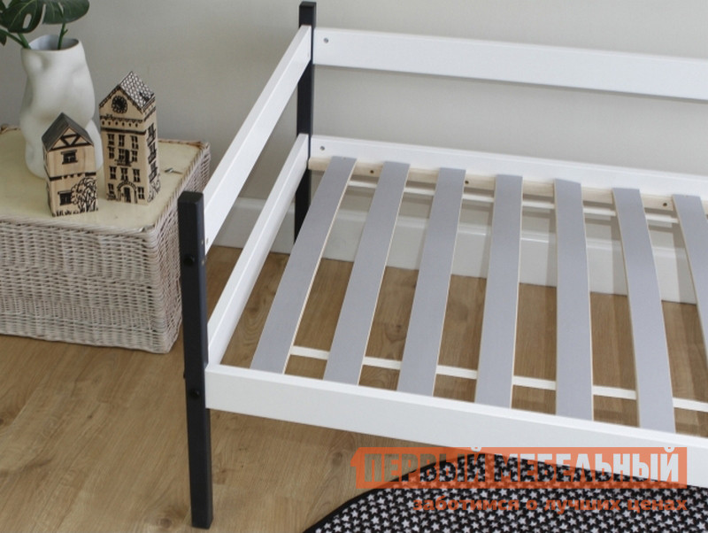 Детская кровать  Тарти Белый / Антрацит, Без ящиков, Без бортика