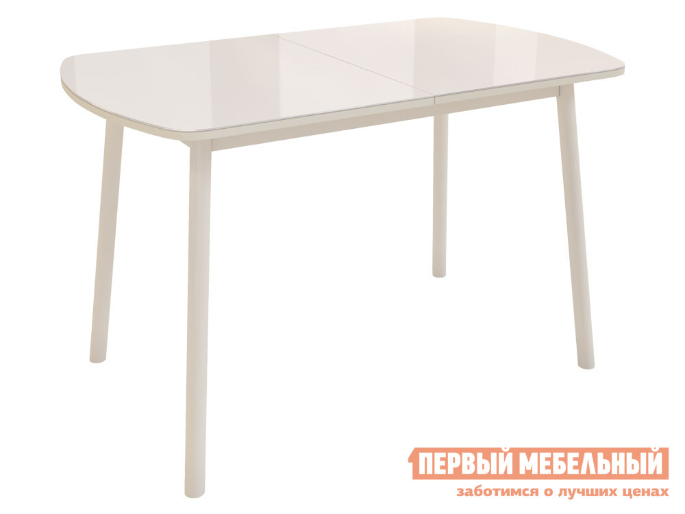 Кухонный стол  Стол ВИНЕР G раздвижной со стеклом, 120(152)*70 Кремовый глянец / Кремовый, металл
