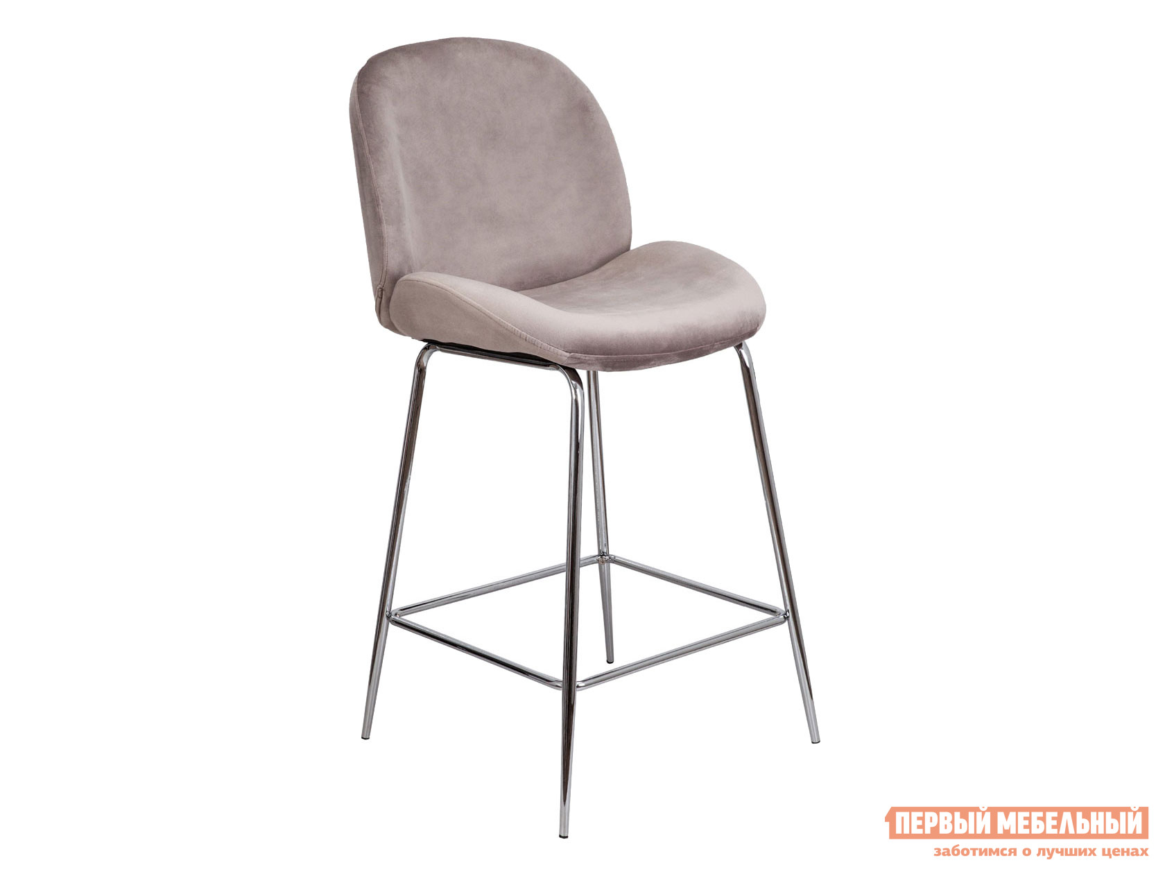 Барный стул  Тренд Бежевый, велюр / Хром