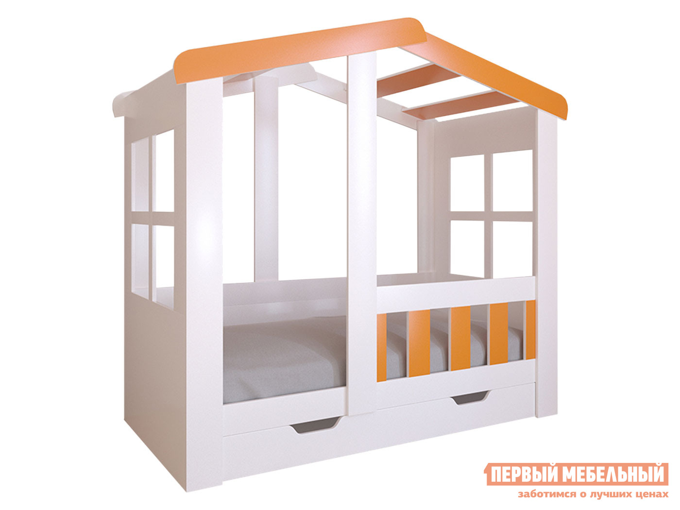 Детская кровать  Астра Домик Белый / Оранжевый, С ящиком от Первый Мебельный