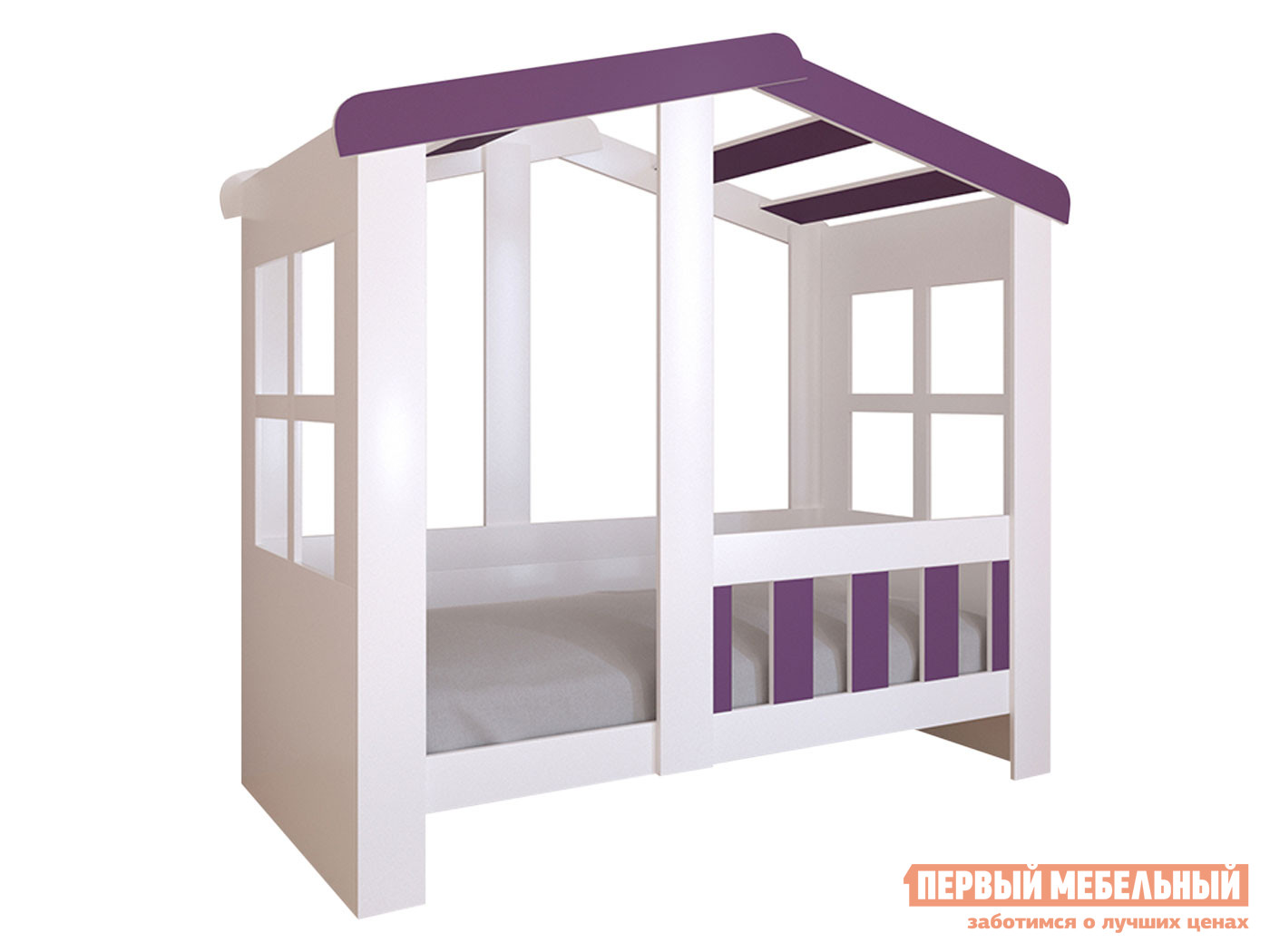 Детская кровать  Астра Домик Белый / Фиолетовый, Без ящика от Первый Мебельный