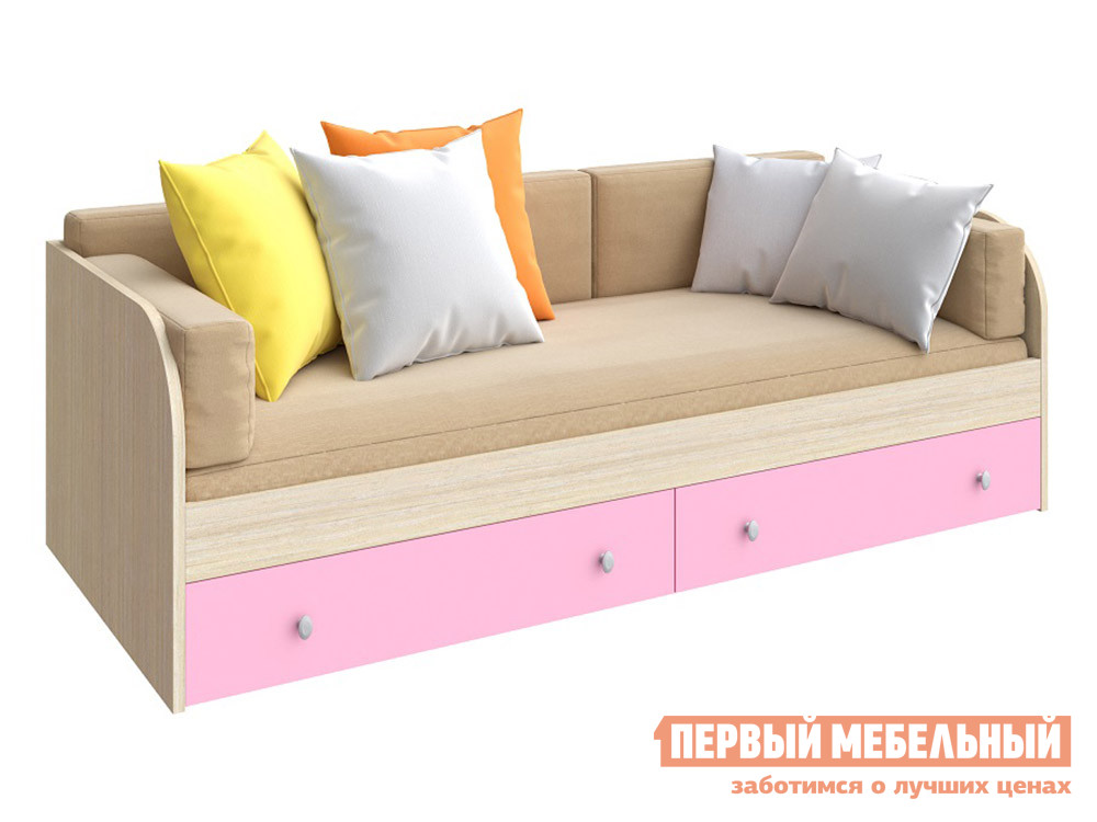Детская кровать  ODNOYAR Дуб Молочный / Розовый