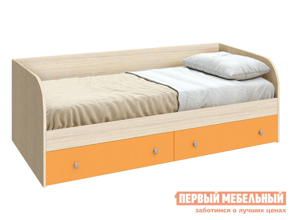 Детская кровать  Астра Дуб Молочный / Оранжевый, Без подушек от Первый Мебельный