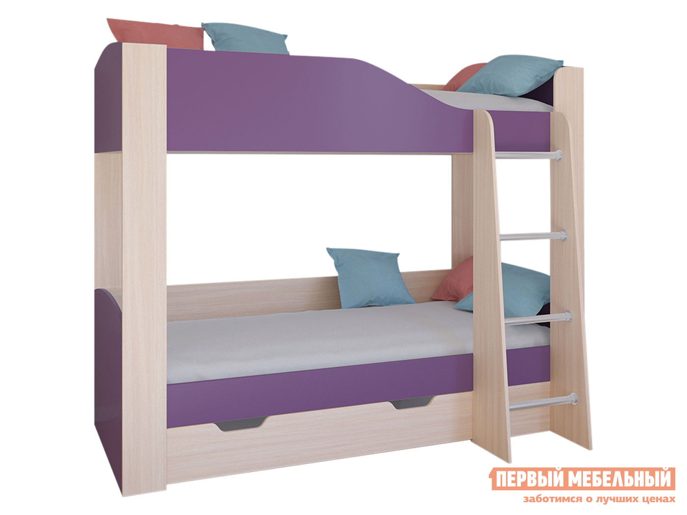 Двухъярусная кровать  Астра-2 Дуб Молочный / Фиолетовый, С ящиком от Первый Мебельный