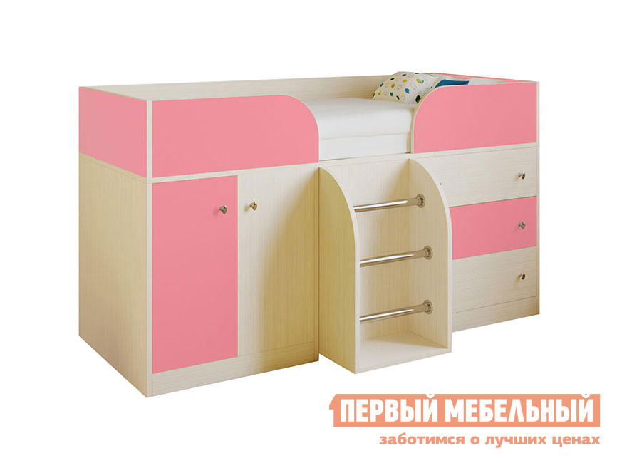 Кровать-чердак  Астра-5 Дуб Молочный, Розовый от Первый Мебельный