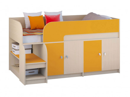 Двухъярусная кровать Астра-9 V2 Дуб Молочный / Оранжевый в отделке Дуб Молочный / Оранжевый по цене 16830 руб.