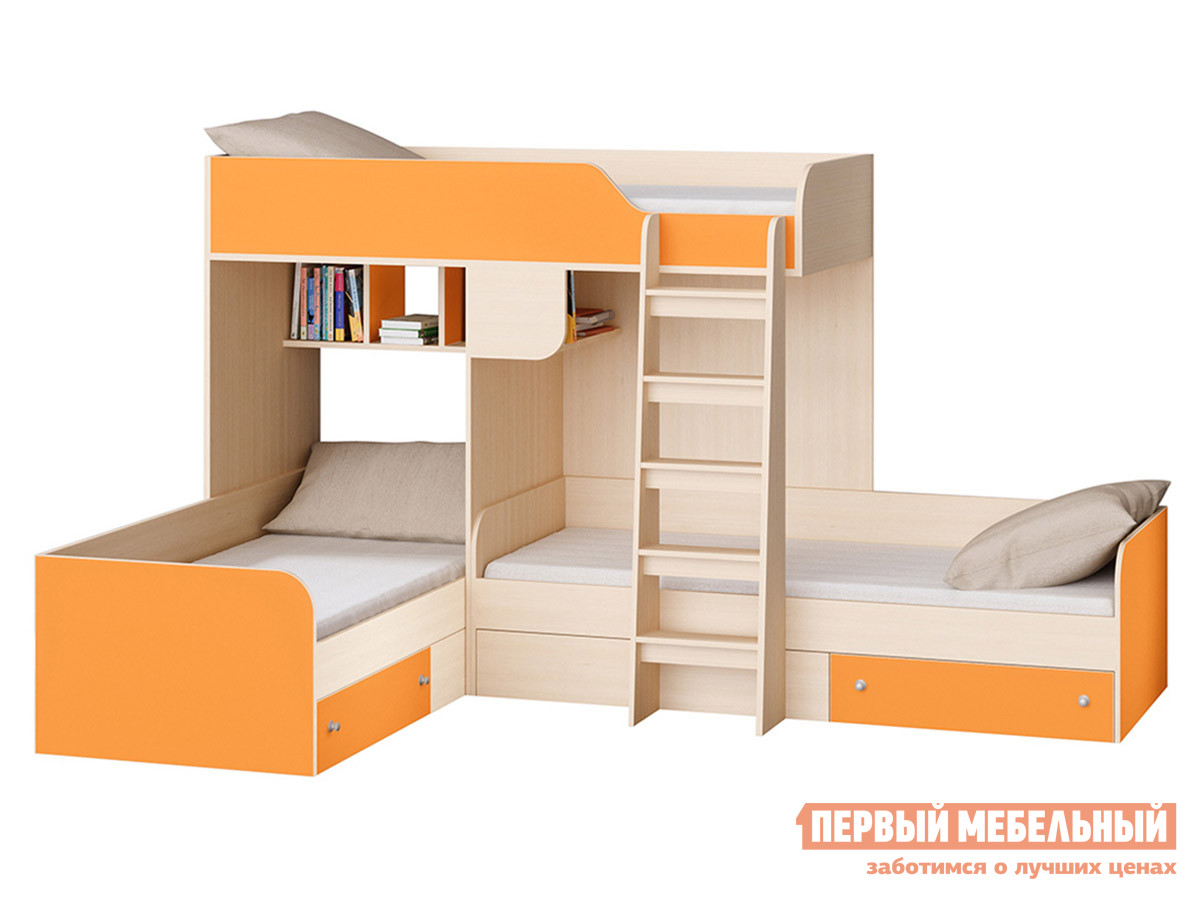 Двухъярусная кровать  TRIO-1 Дуб Молочный / Оранжевый от Первый Мебельный