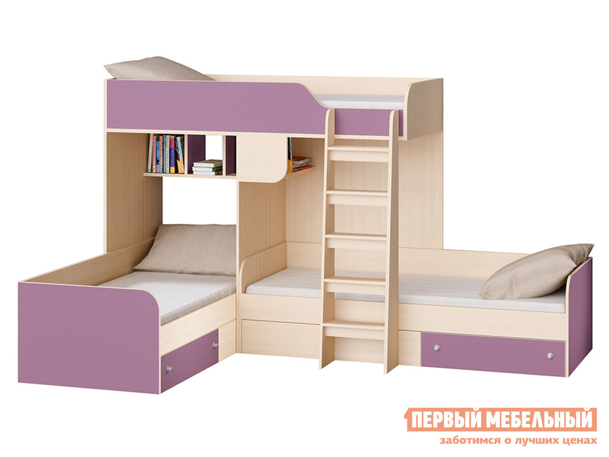 Двухъярусная кровать  TRIO-1 Дуб Молочный / Фиолетовый от Первый Мебельный