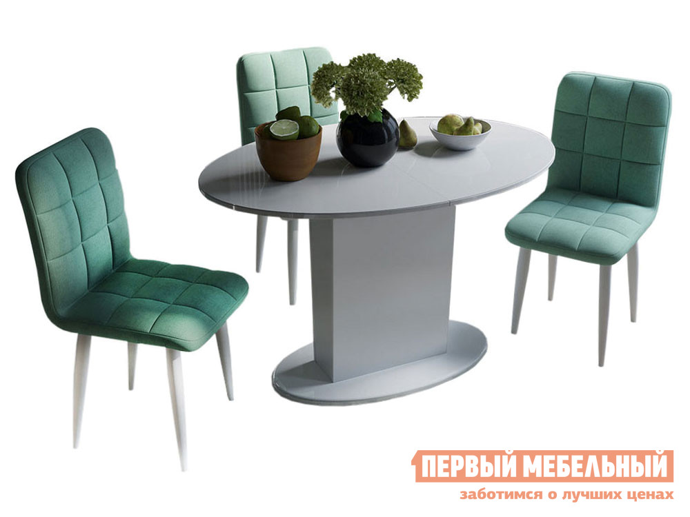 Обеденная группа ТриЯ Стол Марсель белый (маленький) + стулья Франк аквамарин на белых ножках