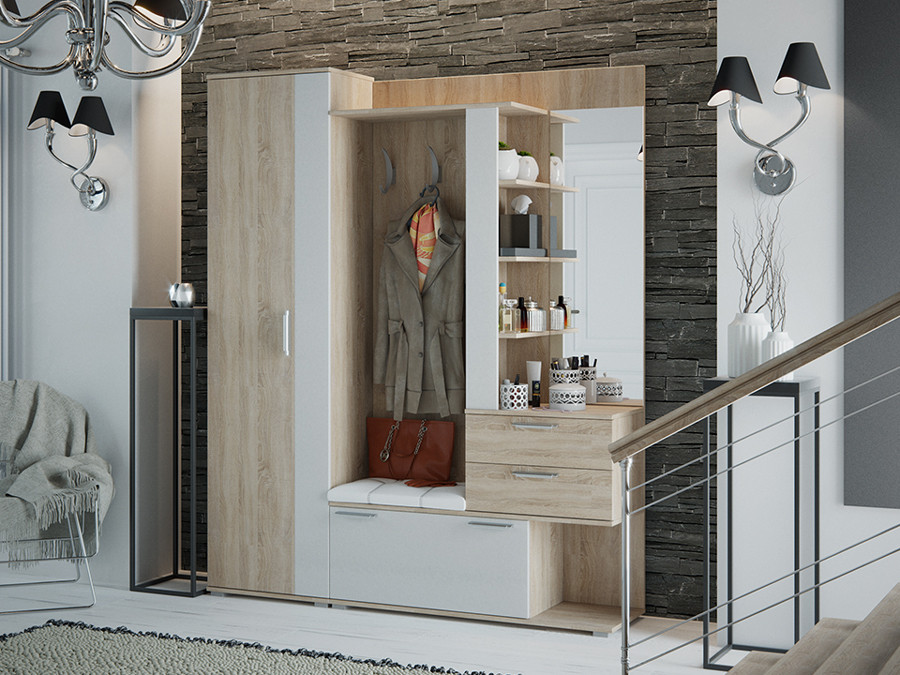 Распашной шкаф  Эрика Дуб Сонома / Белый