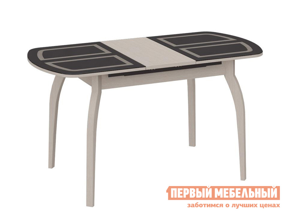 Обеденный стол СМ-203.22.15 Дуб Белфорт / Стекло коричневое с рисунком