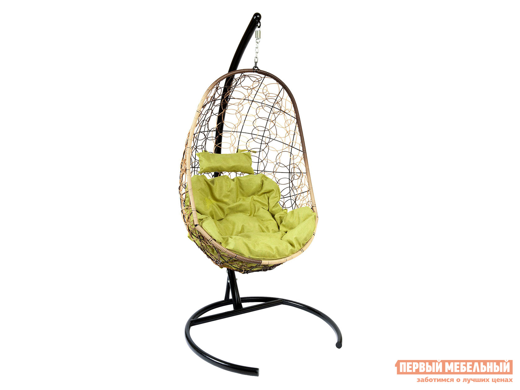 Подвесное кресло  Подвесное кресло Z-02 Светло-коричневый, ротанг / Зеленый, ткань