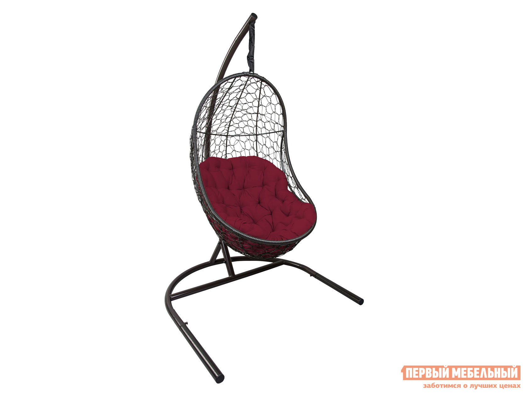 Подвесное кресло  ВЕГА Темно-коричневый, ротанг / Бордовый, ткань