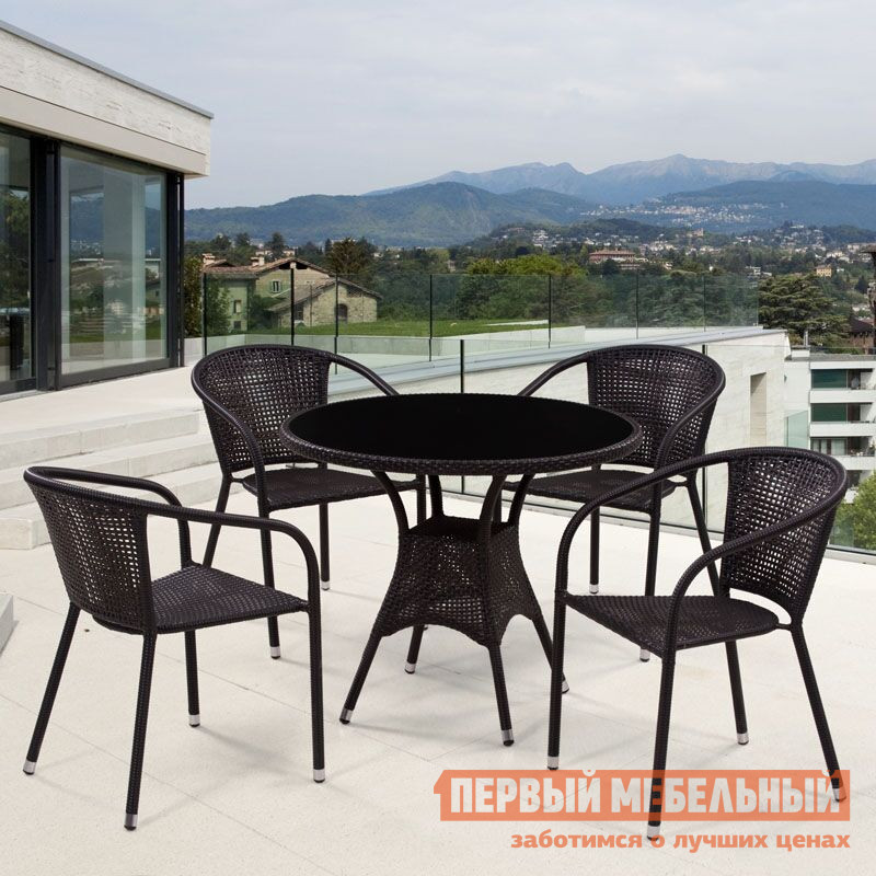 Комплект плетеной мебели Афина-мебель T197ANS-W53/Y137B-W51 4Pcs Brown