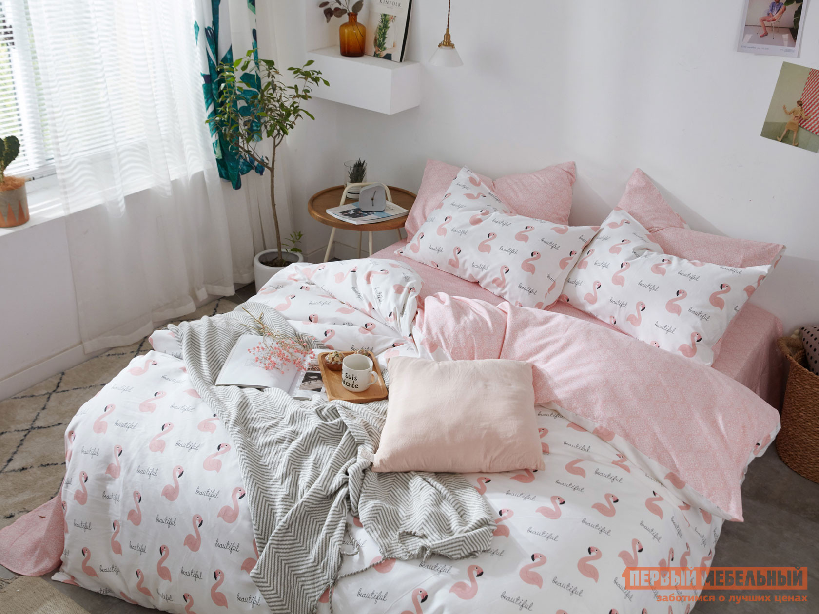 Детский комплект постельного белья  Розовый фламинго Д38, сатин от Первый Мебельный