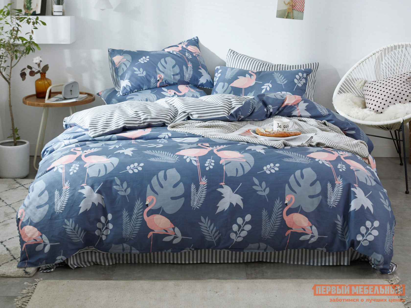 Комплект постельного белья  Фламинго С56, сатин, Полутороспальный от Первый Мебельный