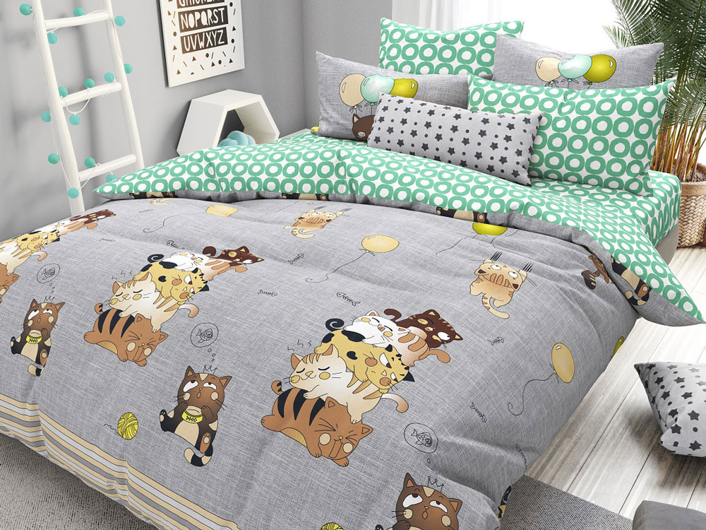 Детский комплект постельного белья  Кошки Серый, кошки, поплин