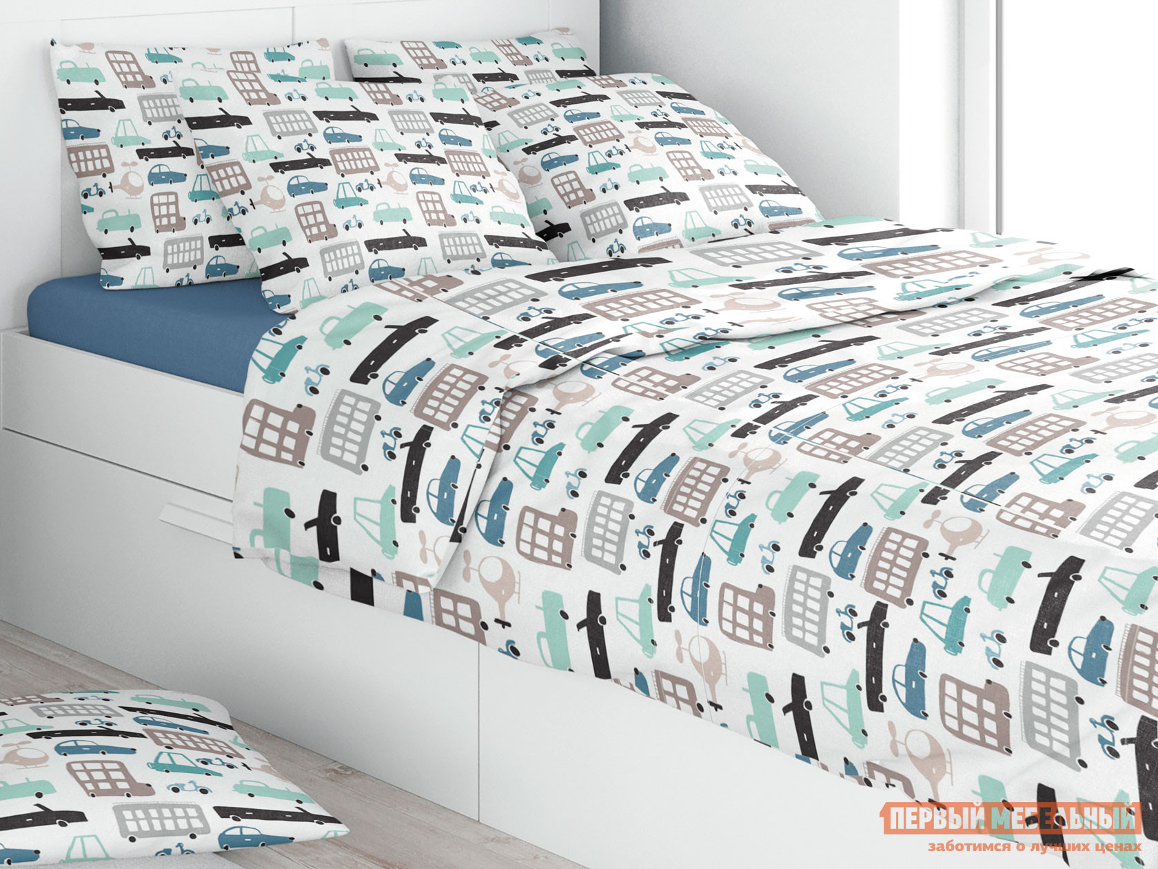 Детский комплект постельного белья  Машинки Carro, поплин, 70 Х 70 см от Первый Мебельный