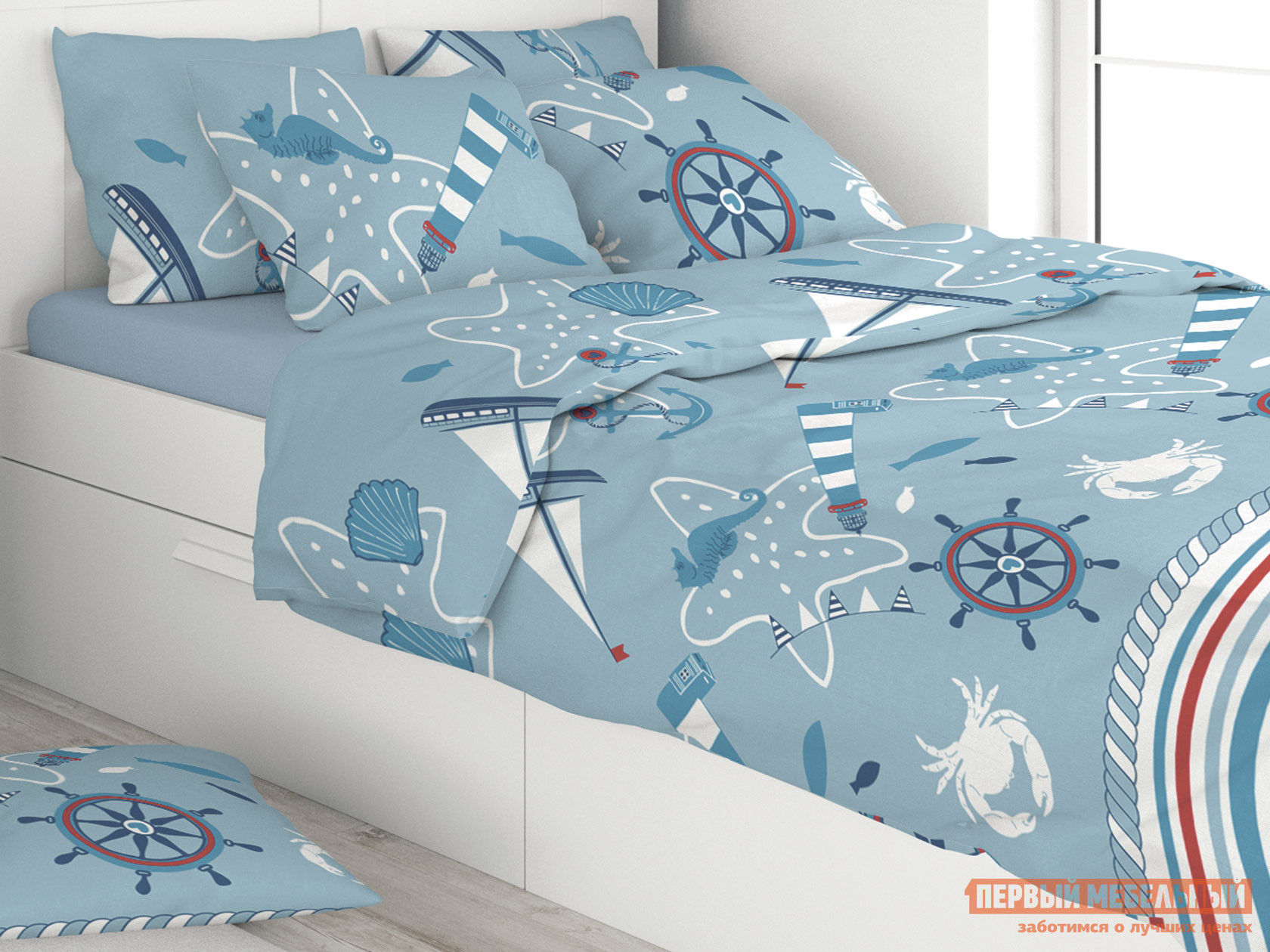 Детский комплект постельного белья  Море Marinaio, поплин, 50 Х 70 см от Первый Мебельный