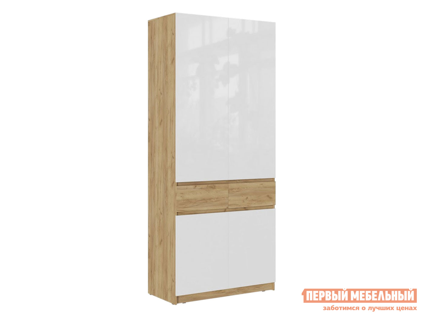 Распашной шкаф  Бостон Дуб Крафт золотой / Белый глянец