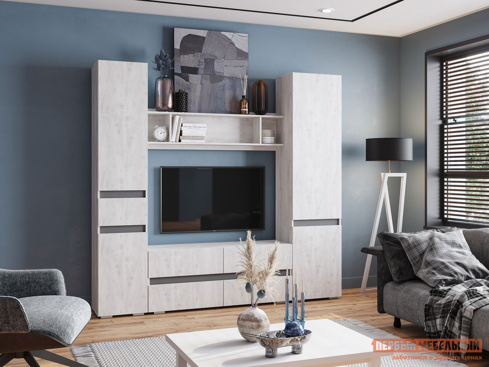 Распашной шкаф  Мия Бетон Пайн светлый / Графит