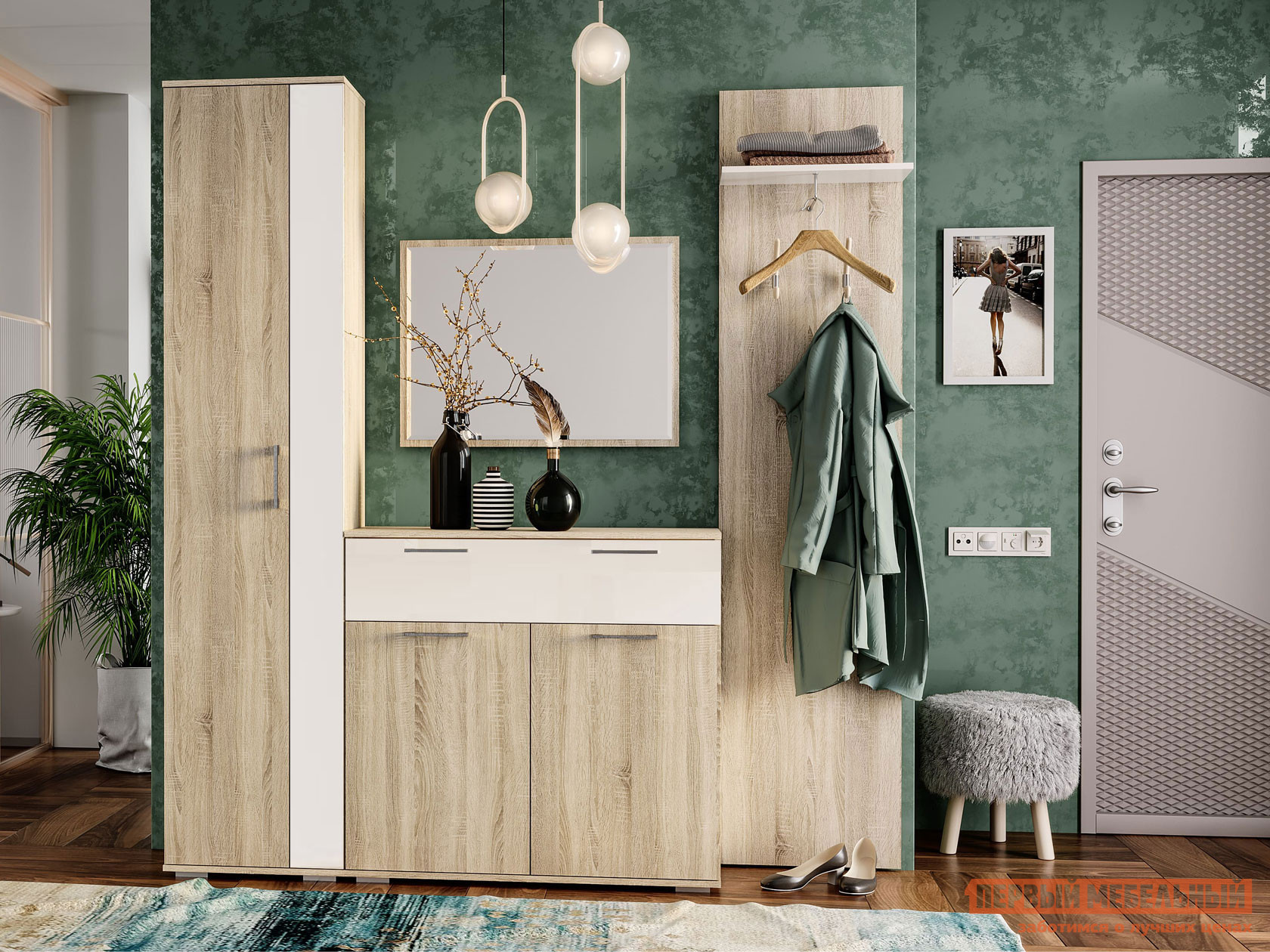 Распашной шкаф  Белладжио Дуб Сонома / Белый