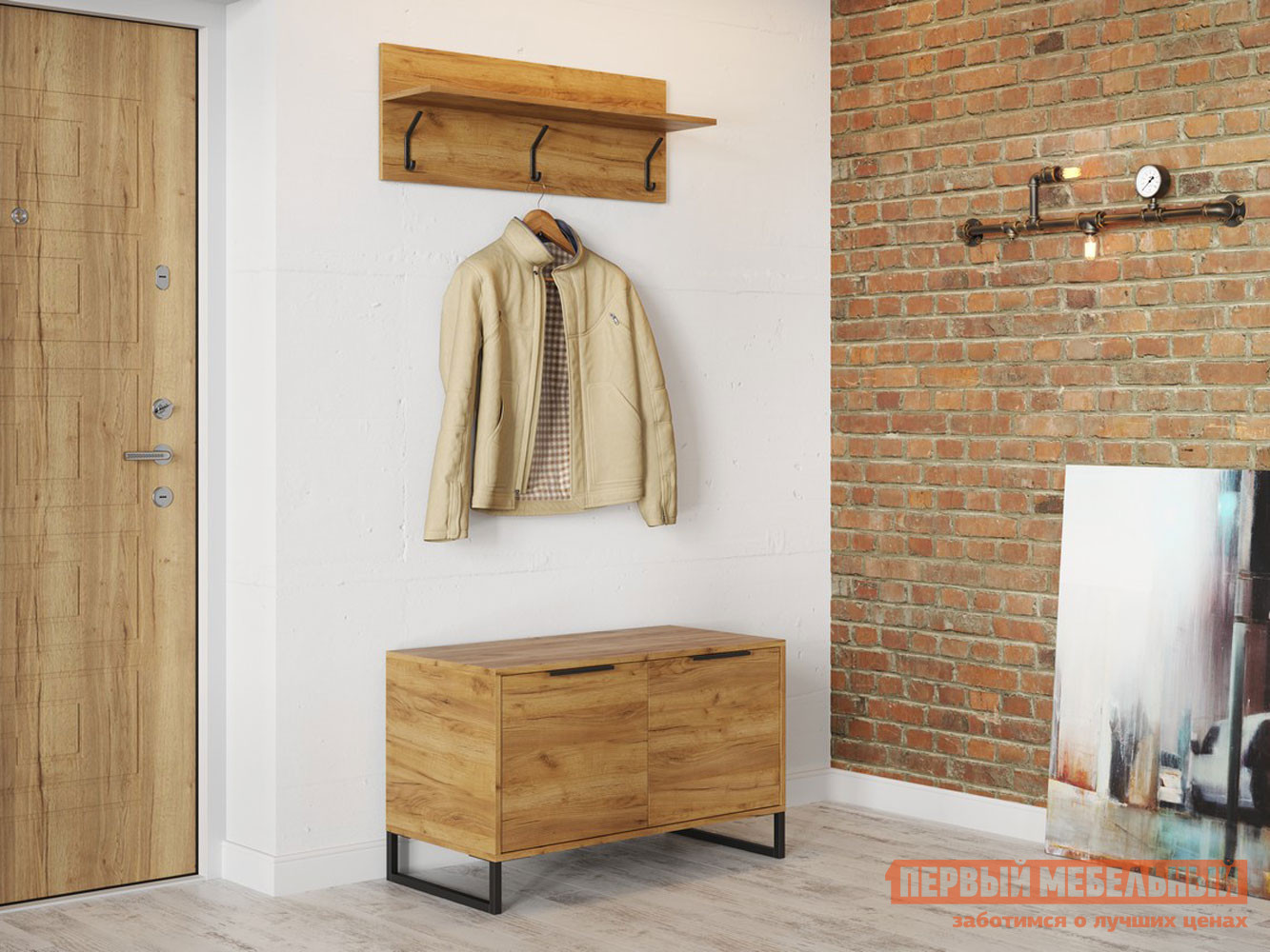 Прихожая  Лофт Дуб Крафт золотой / Черный, металл