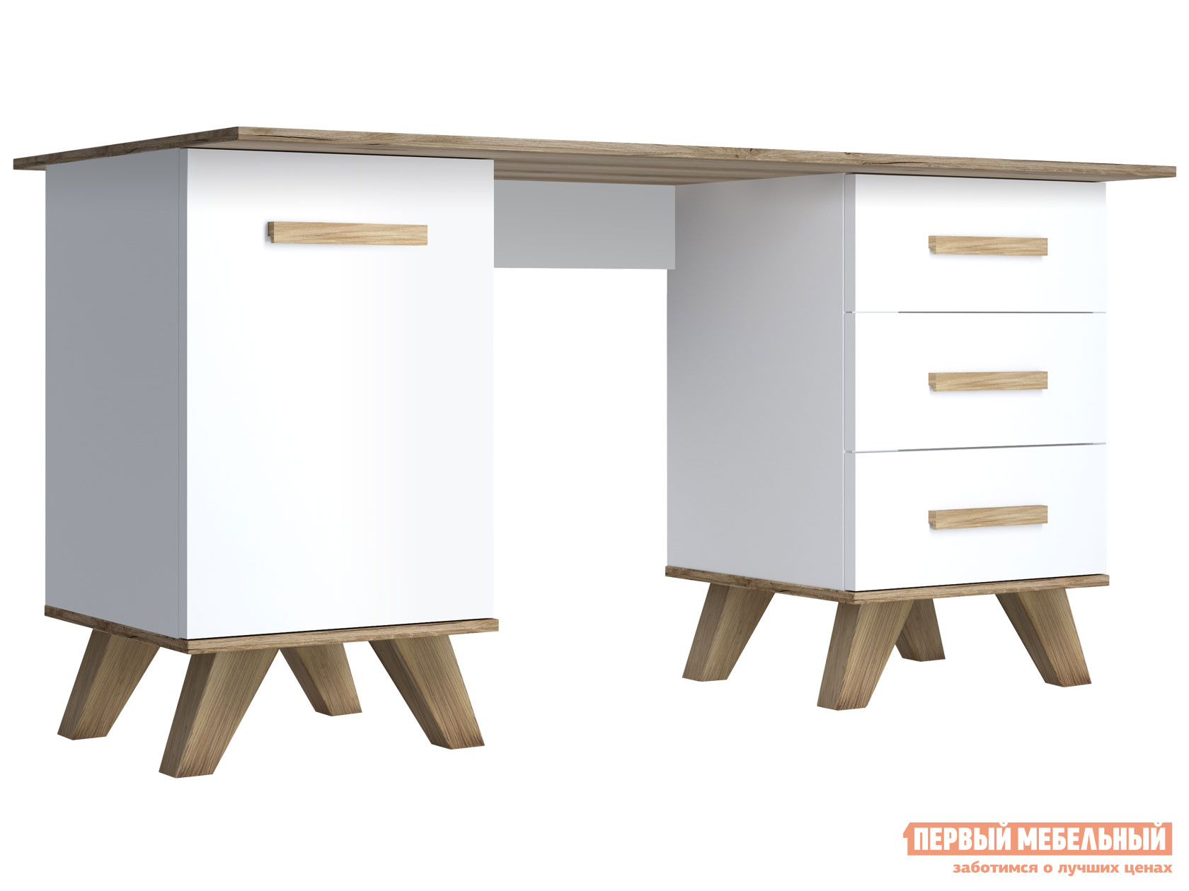 Письменный стол  Вега Скандинавия Дуб Каньон / Белый / Белый глянец