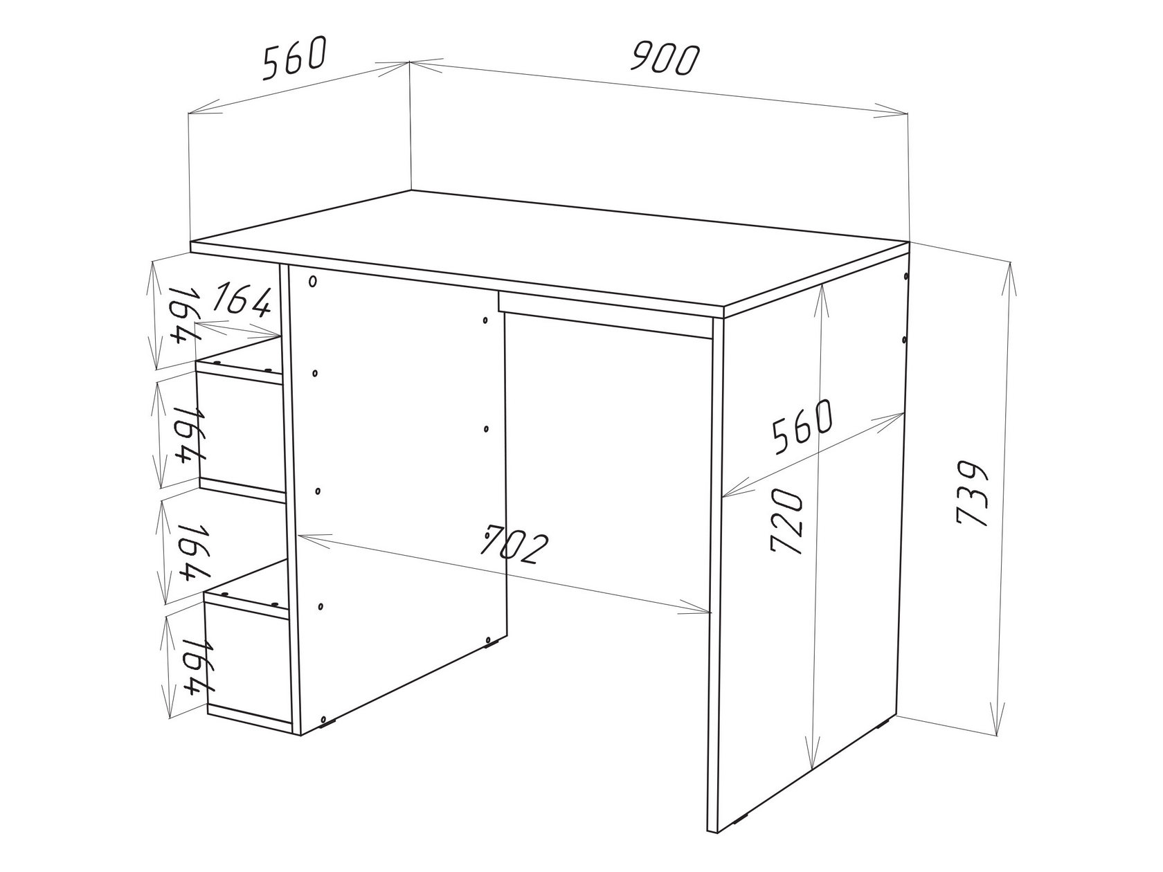 размеры письменного стола для школьника с ящиками и полками