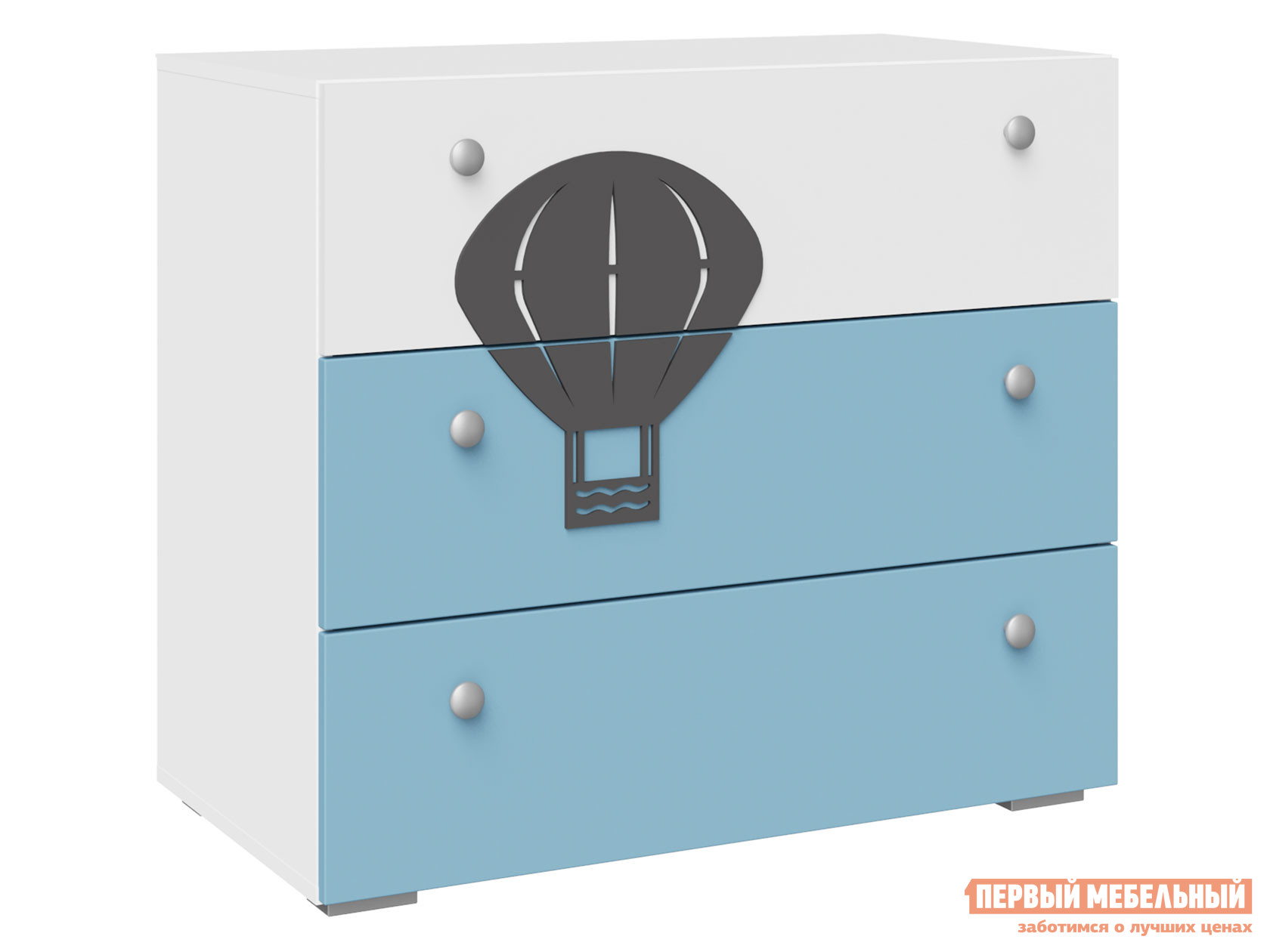 Детский комод  Сити Белый / Графит софт / Голубой