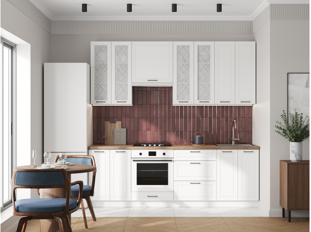 Высокий кухонный гарнитур со стеклом Вектор 240 см