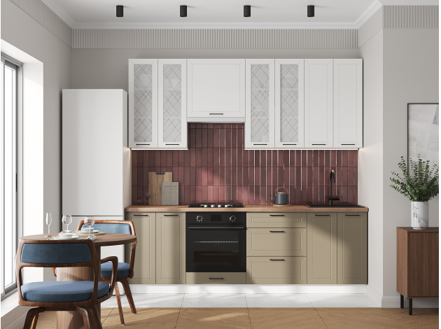 Высокий кухонный гарнитур со стеклом Вектор 240 см