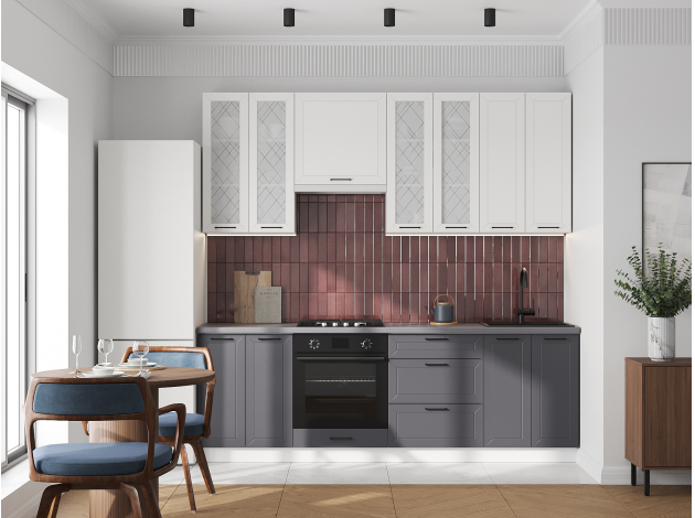 Высокий кухонный гарнитур со стеклом Вектор 240 см