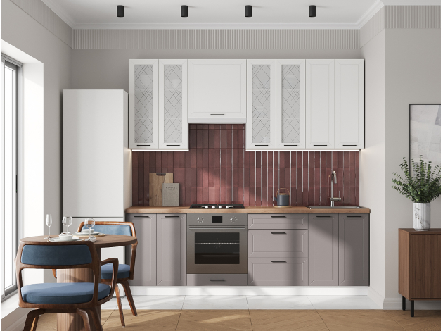 Высокий кухонный гарнитур со стеклом Вектор 240 см