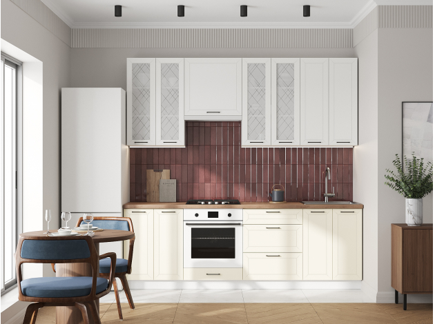 Высокий кухонный гарнитур со стеклом Вектор 240 см