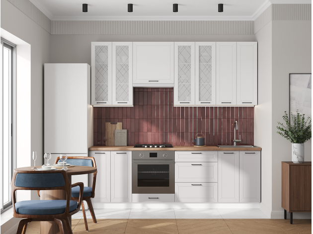 Высокий кухонный гарнитур со стеклом Вектор 240 см