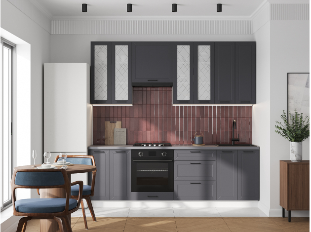 Высокий кухонный гарнитур со стеклом Вектор 240 см