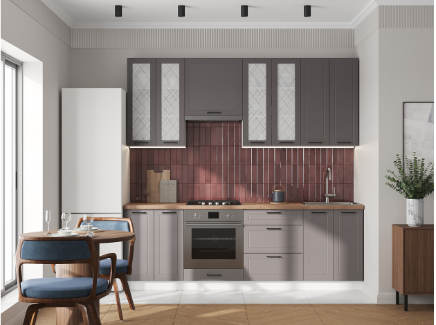 Высокий кухонный гарнитур со стеклом Вектор 240 см