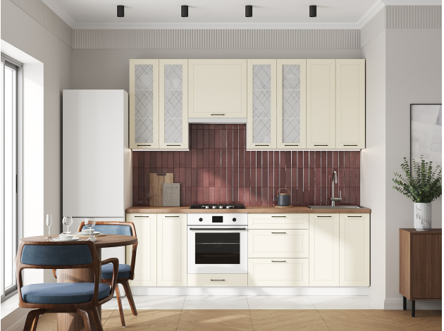 Высокий кухонный гарнитур со стеклом Вектор 240 см