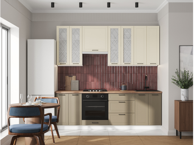 Высокий кухонный гарнитур со стеклом Вектор 240 см