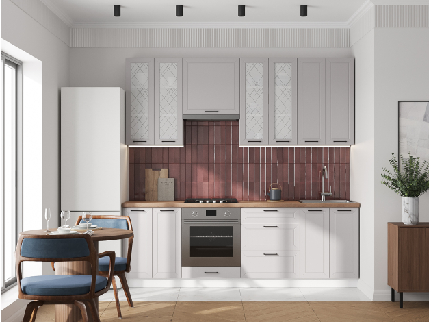 Высокий кухонный гарнитур со стеклом Вектор 240 см