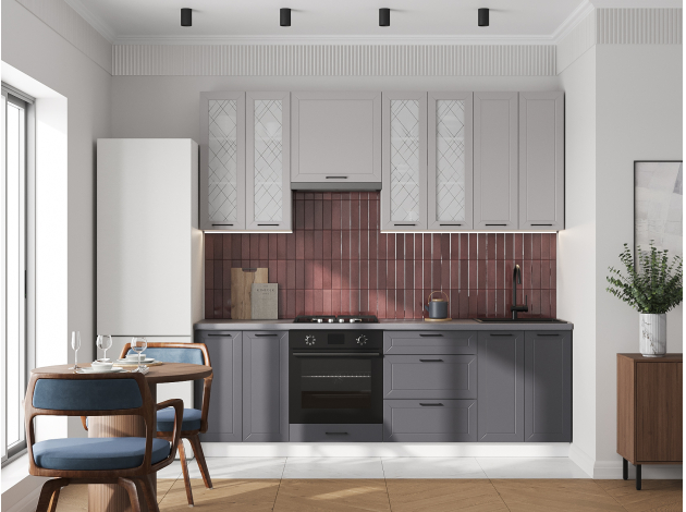 Высокий кухонный гарнитур со стеклом Вектор 240 см