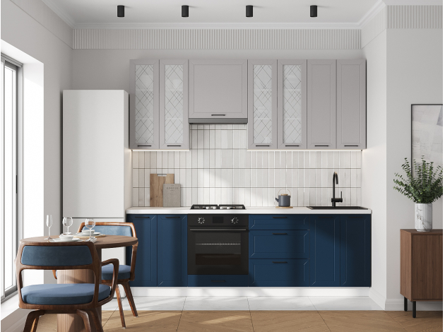 Высокий кухонный гарнитур со стеклом Вектор 240 см