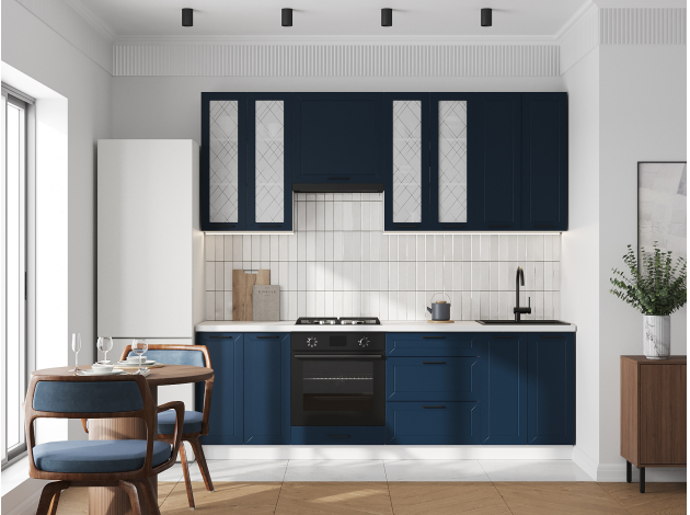 Высокий кухонный гарнитур со стеклом Вектор 240 см