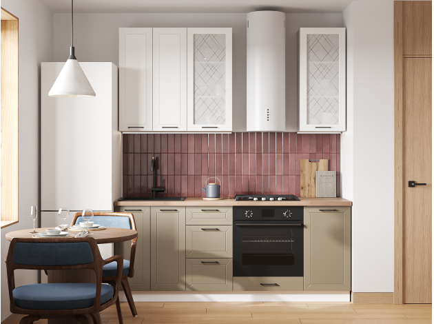 Высокий кухонный гарнитур со стеклом Вектор 200 см