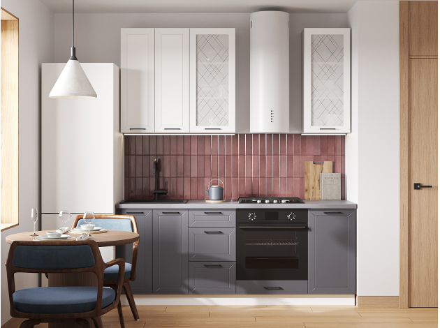 Высокий кухонный гарнитур со стеклом Вектор 200 см