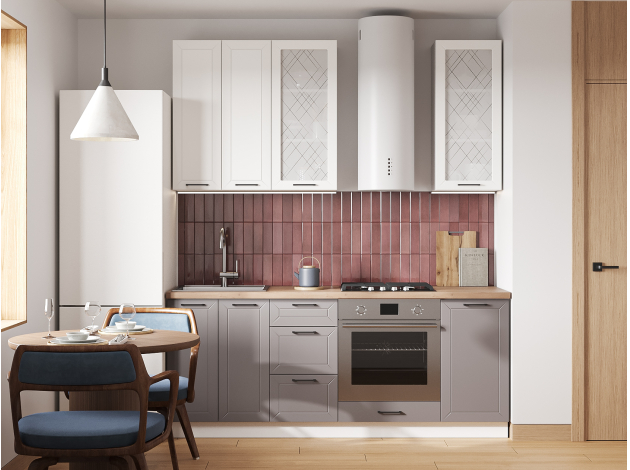 Высокий кухонный гарнитур со стеклом Вектор 200 см